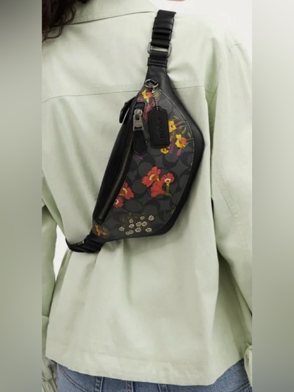 NWOT Coach Black Floral Warren Mini Belt Bag